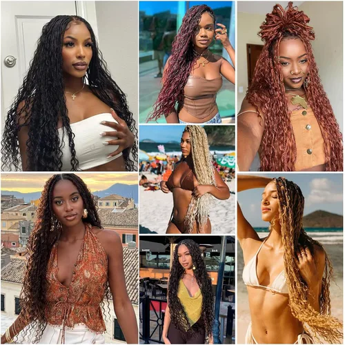 Miniatura 6 de QRHSUKA Pelo de ganchillo Ocean Wave de 24 pulgadas, 7 paquetes de cabello rizado ondulado profundo para mujeres negras, trenzas de ganchillo