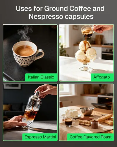 Miniatura 7 de HBN 3 en 1 para cápsulas Nespresso, cápsulas K-Cup y café molido, cafetera múltiple de una sola porción, máquina de café espresso programable de 19