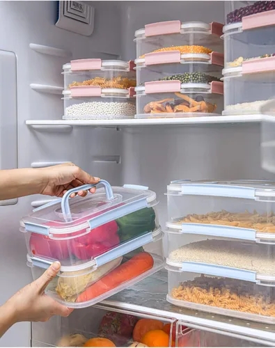 Miniatura 8 de Recipientes herméticos de almacenamiento para refrigerador, pequeños transportadores de alimentos portátiles apilables, 3 capas a prueba de fugas