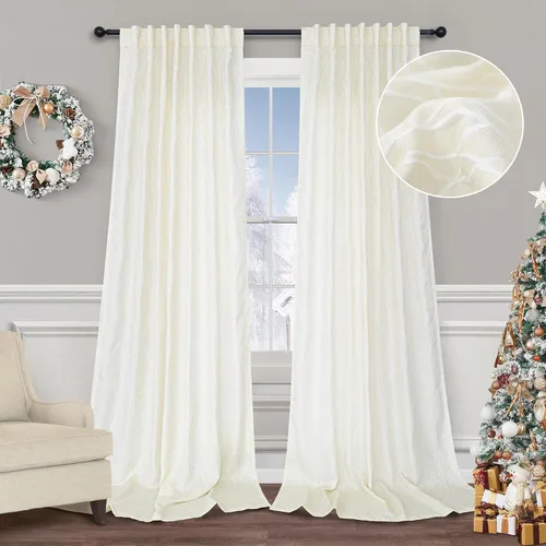 Miniatura 12 de Pitalk - Cortinas con patrón beige de 63 pulgadas de largo para dormitorio, 2 paneles con pestaña trasera y bolsillo, diseño de ramas de árbol