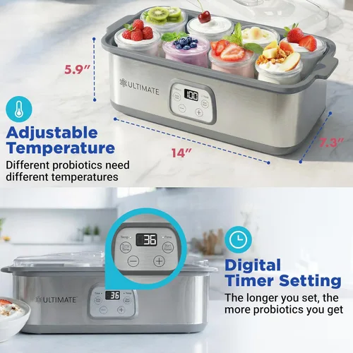 Miniatura 3 de Ultimate Yogurt probiótico con control ajustable de temperatura y tiempo, haz billones de probióticos vivos y obtén una mejor salud intestinal.