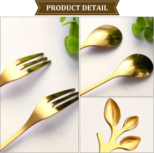 Miniatura 7 de Juego de 40 piezas de cuchara de café de hoja de acero inoxidable y tenedor de aperitivo, cuchara de postre, mini utensilios de postre plateados