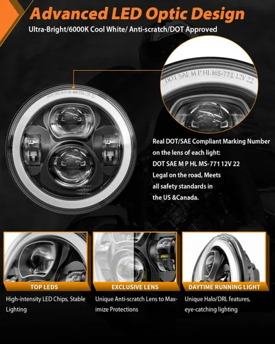 Miniatura 2 de Z-OFFROAD - Faro delantero LED de 7 pulgadas para motocicleta con halo DRL blanco, kit DOT, compatible con Harley Davidson Street Glide Road King