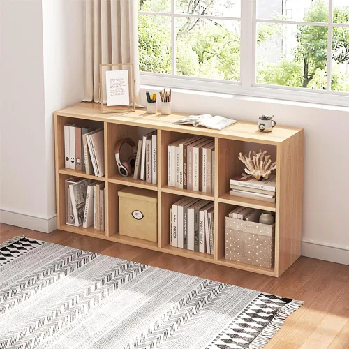 Miniatura 12 de NELYE - Estantería organizadora de 4 cubos con contenedores de almacenamiento de tela, estante abierto de compartimentos simples, roble