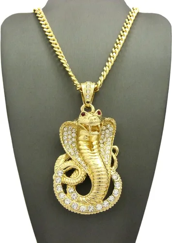 Miniatura 5 de Nuevo helado fuera Cobra Serpiente Colgante y 36" cadena Cubana Hip Hop collarCP12