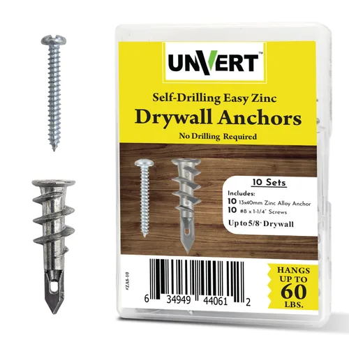 Miniatura 10 de #8 Kit de anclajes y tornillos para paneles de yeso, anclajes de pared de zinc para paneles de yeso resistentes, con tornillos de anclaje