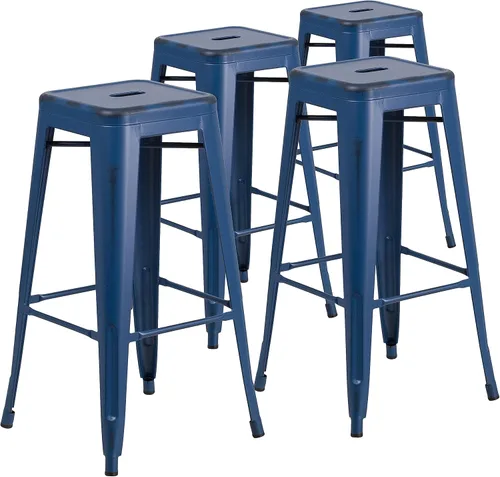 Miniatura 53 de Flash Furniture Lily - Juego de 4 taburetes de bar de metal rojo sin respaldo de 30 pulgadas de alto grado comercial para interiores y exteriores