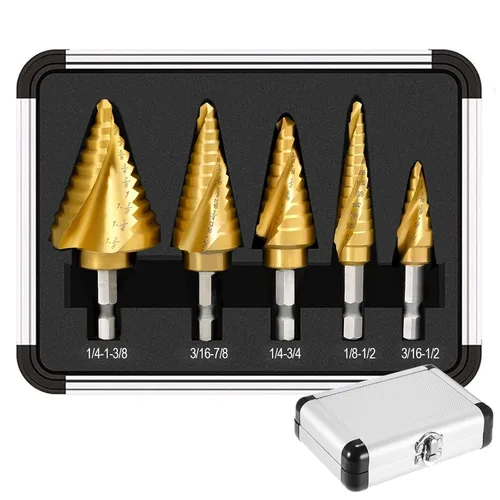 Miniatura 9 de Cobalt M35 - Broca escalonada de 1/4 a 3/4 pulgadas, revestimiento TiAlN con 4 brocas en espiral, 9 tamaños M35 cobalto HSS para acero inoxidable