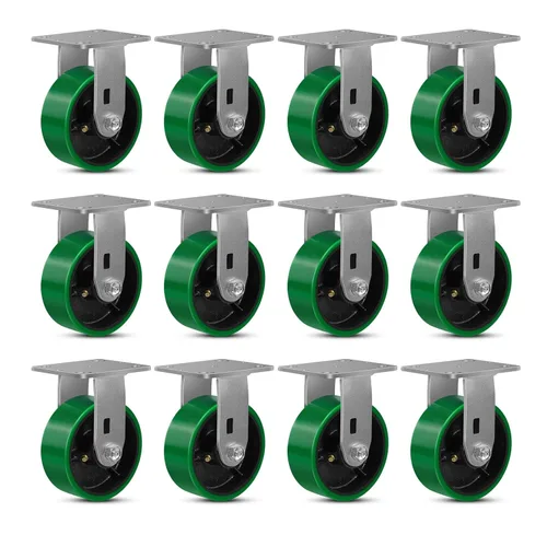 Miniatura 13 de Ruedas giratorias, ruedas industriales de 4 pulgadas resistentes, poliuretano en rueda de acero, ruedas giratorias de placa superior