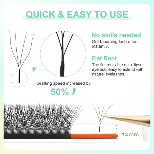 Miniatura 6 de NAGARAKU Extensiones de pestañas falsas en forma de W de 4D, suaves y naturales, con volumen, rizado D, 0.07mm, mezcla de 8-15mm, abanico 0.07-D 4D W