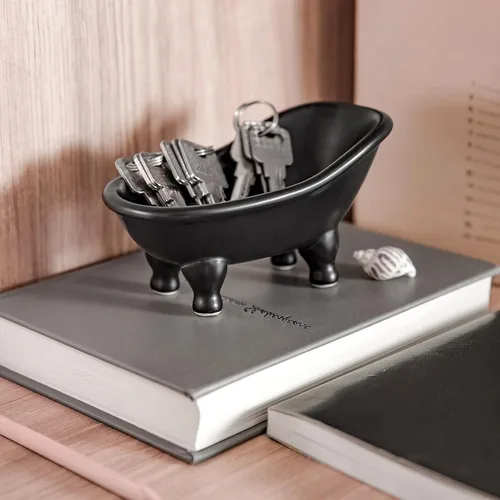 Miniatura 4 de 1 pieza de 5.6 pulgadas de cerámica negra mini jabonera pequeña maceta organizador de maquillaje contenedor Hamster bañera (negro)