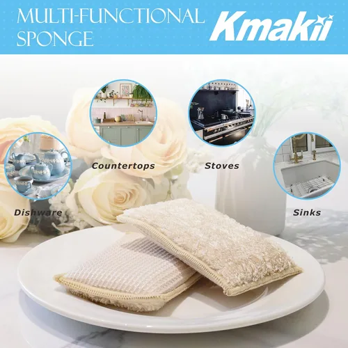 Miniatura 4 de KMAKII Esponjas de cocina de bambú, esponja para platos, esponjas de limpieza súper absorbentes, paquete de 12