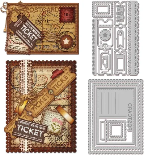 Miniatura 12 de GLOBLELAND Troqueles de corte de fondo de sello postal para hacer tarjetas, boletos, corte de borde, troqueles para bricolaje, álbumes de recortes
