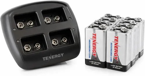 Miniatura 7 de Tenergy TN294 - Cargador de batería de iones de litio de 4 bahías y 9 V + 4 baterías recargables de iones de litio de 9 V y 600 mAh