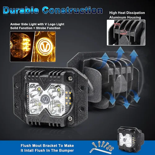Miniatura 3 de Luces LED de Montaje Empotrado, POVTOR Luces LED Pod de 40W con Logo V Separado de Doble Lado Ámbar Sólido y Estroboscópico Haz Combo Luces Todo