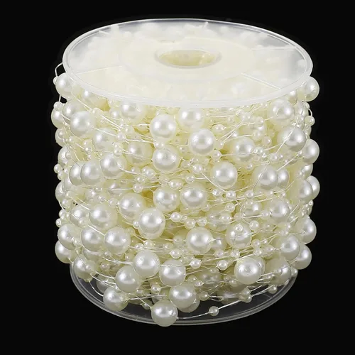 Miniatura 2 de Jerler Guirnalda de perlas artificiales de 33 yardas/99 pies, rollo de perlas de 0.118-0.315 in, ideal para manualidades, Navidad, boda, ramo