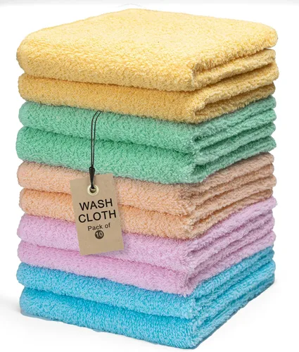Paños de Rizo – 12x12 Pulgadas – Paquete de 10 – Multicolor – Altamente Absorbentes, Suaves al Tacto y de Algodón Multiusos para Uso Diario