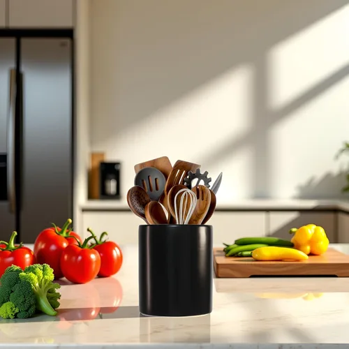 Miniatura 2 de Portautensilios de cocina, Portautensilios grandes para encimera, Recipiente de cerámica para utensilios, Profundo y estable, Portautensilios