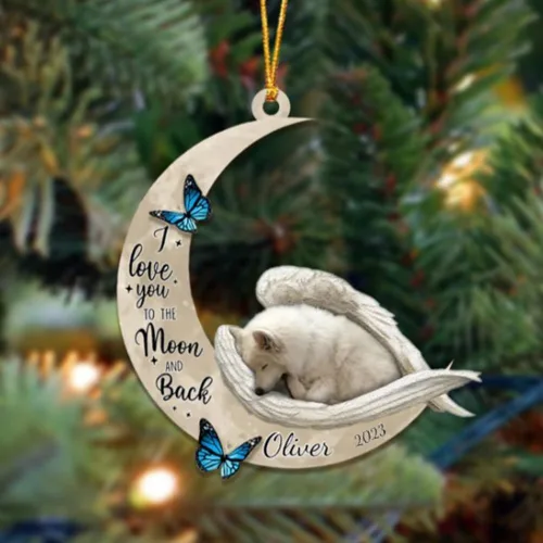 Miniatura 95 de Adorno colgante personalizado de ángel durmiendo en la luna, perro sabueso afgano, nombre personalizado, acrílico impreso en 2D plano – cumpleaños