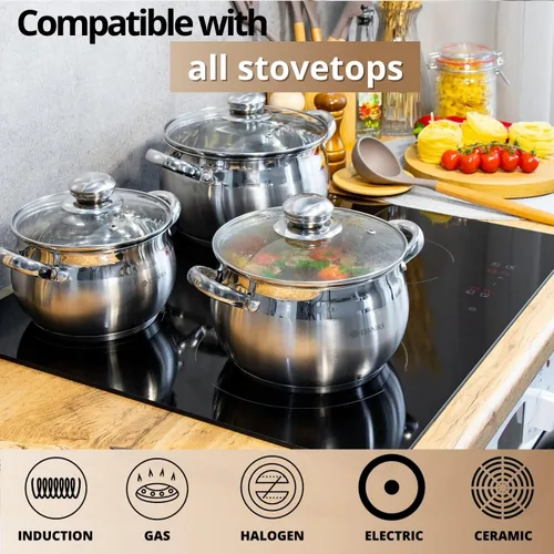 Miniatura 5 de Daniks Olla clásica de acero inoxidable de 2 cuartos de galón con tapa de vidrio, parte inferior de tres capas para calefacción uniforme, compatible