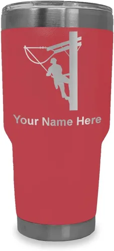 Miniatura 40 de LaserGram Taza aislada al vacío de 20 onzas, Lineman, grabado personalizado incluido (negro)