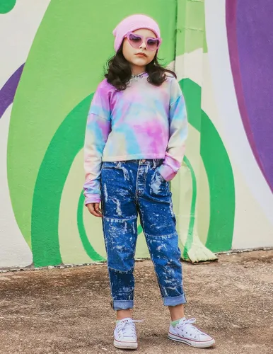 Miniatura 8 de Arshiner - Sudadera corta con capucha y manga larga con teñido batik para niñas