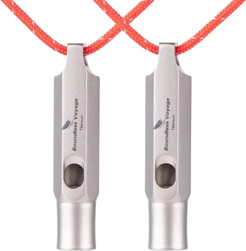 Boundless Voyage Silbato de titanio para supervivencia de emergencia con cordón fuerte para acampar al aire libre, senderismo, entrenadores, 2