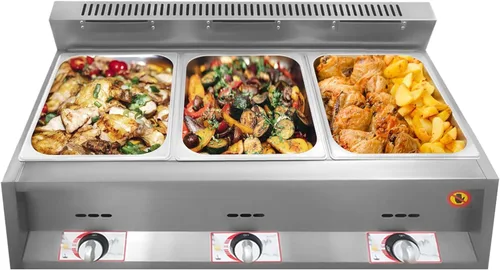 Calentador de alimentos comercial, freidora de gas para encimera, calentador de sopa de alimentos, mesa de vapor con tapas para fiestas, catering,