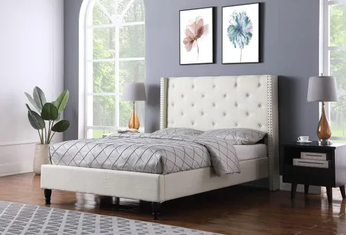 Miniatura 2 de Base de cama de plataforma tapizada completa con cabecero de 51 pulgadas de alto, cama de tela copetuda con botones, soporte de listones de madera