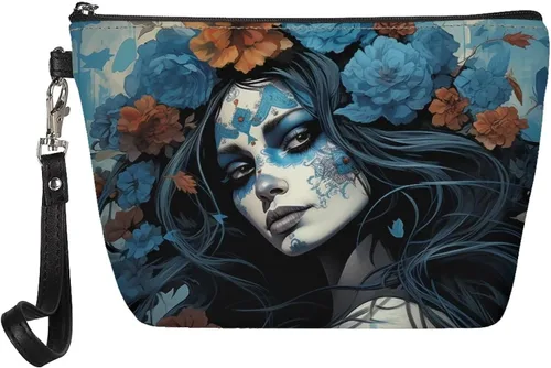 Miniatura 9 de Howilath Abstract Art Cat Cosmetic Pouch for Women PU Leather Toiletry Storage Bag Trapezoid Makeup Bags with Wrist Strap