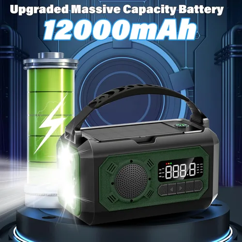 Miniatura 3 de Radio meteorológica de emergencia de 12000 mAh, radio solar con manivela, radio portátil AM/FM/NOAA con 2 paneles solares, 3 métodos de carga