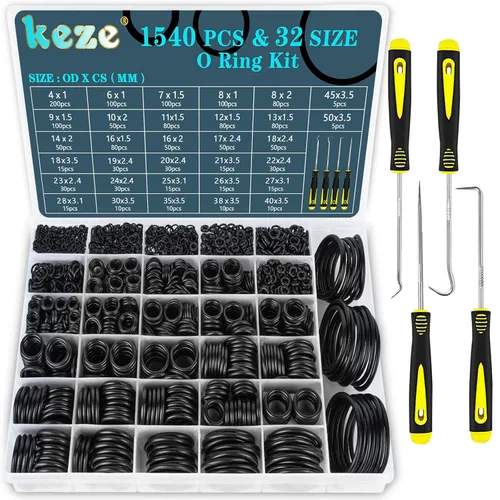 Miniatura 10 de KEZE Juego de 1008 anillos tóricos SAE, 32 tamaños estándar de EE. UU., sellos de goma de nitrilo 70A, juego de anillos tóricos en pulgadas con 4