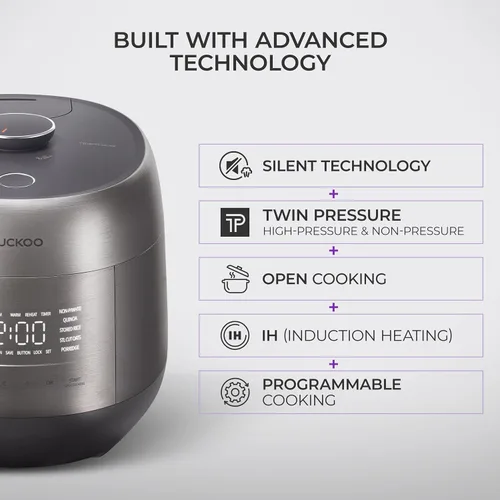 Miniatura 4 de CUCKOO Olla arrocera de doble presión de 6 tazas sin cocer / 12 tazas cocidas con tecnología de calentamiento por inducción, sistema de presión