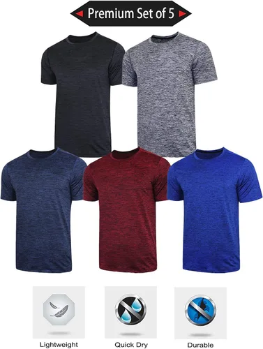 Miniatura 6 de Paquete de 5 camisetas de manga corta, con cuello redondo y de secado rápido para hombre, camisetas deportivas para correr, entrenar o ir al gimnasio