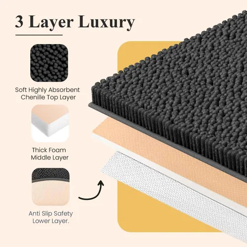 Miniatura 4 de MAYSHINE Alfombra de Baño de Chenilla Afelpada, Extra Suave, Súper Absorbente, Antideslizante, Microfibra Esponjosa, Juego de Alfombras para Suelo