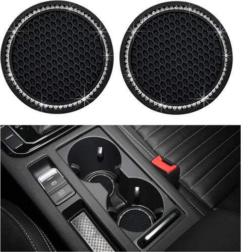 Miniatura 19 de Dickno 2 piezas de portavasos brillantes para automóvil, portavasos de inserción para taza de automóvil de 7 cm con diamantes de imitación, tapete