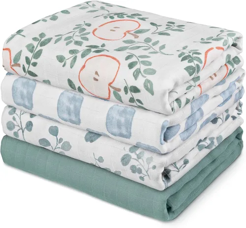 Gllquen Baby Mantas Envolventes de Muselina Paquete de 4 Mantas Receptoras Transpirables (35" x 40") Mantas Suaves para Bebés para Niñas y Niños