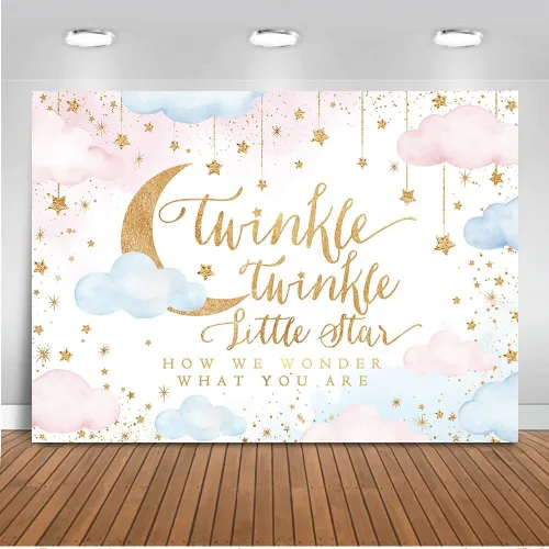 Miniatura 10 de Mocsicka Twinkle Twinkle Little Star Telón de Fondo 7x5ft Revelación de Género Niño o Niña Decoraciones de Fondo para Fiesta Rosa y Azul Nube Luna