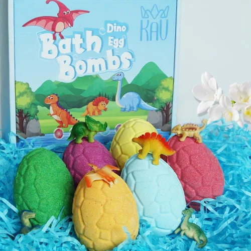 Miniatura 2 de KAV Bombas de baño de huevo de dinosaurio para niños, juego de regalo de 6 piezas de bombas de baño de dinosaurio con juguete sorpresa