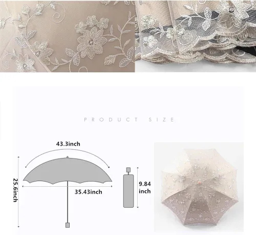 Miniatura 3 de Honeystore Bordado Encaje Flor Princesa Sol Lluvia Paraguas Decorativo Parasol 02Negro