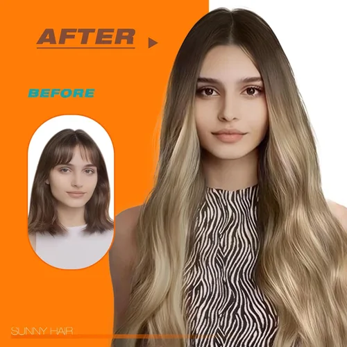 Miniatura 6 de Sunny Hair - Extensiones de cabello humano para mujer, con cinta adhesiva, Remy, castaño oscuro ombré, rubio dorado oscuro con efecto balayage