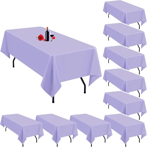 Miniatura 29 de Paquete de 10 manteles rectangulares de 60 x 102 pulgadas, color beige para mesas rectangulares de 6 pies, mantel rectangular de tela de poliéster
