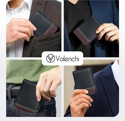 Miniatura 7 de Cartera de cuero genuino RFID bloqueo delgado Trifold para 6 tarjetas+1 ventana de identificación+2 compartimentos de anotaciones., cartera Rfid, S