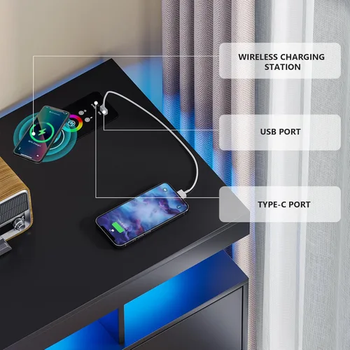 Miniatura 3 de Gurexl Gabinete de buffet LED de 40 pulgadas con estación de carga inalámbrica, sensor automático RGB de 20 colores regulable con inducción