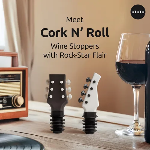 Miniatura 2 de OTOTO Juego de 2 tapones de vino – Tapón para botella de vino bajo y guitarra, divertidos corchos de vino, accesorios de vino, tapón de champán