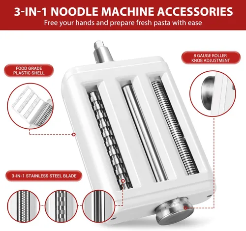 Miniatura 5 de Accesorio para hacer pasta para mezcladores Kitchenaid/Cuisinart, fabricante de fideos 3 en 1, juego de rodillos de pasta, cortador de espaguetis