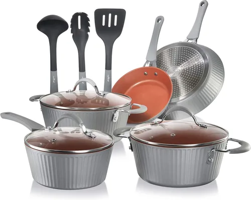 Miniatura 8 de NutriChef Excilon - Utensilios de cocina antiadherentes para el hogar, juego de ollas y sartenes con cacerola, sartenes, ollas, tapas, utensilios