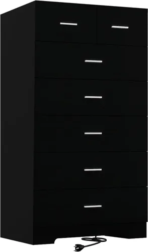 Miniatura 13 de FJTJBSI Cómoda con Tomas de Corriente de Madera de 6 Cajones con Organizador Grande Blanco Organizador de Almacenamiento Alto con Riel de Metal Liso