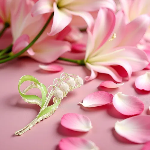 Miniatura 7 de Flor elegante lirio de valle garra de pelo tiburón clip mujeres encanto desgaste captura flor metal horquilla rama hada clips