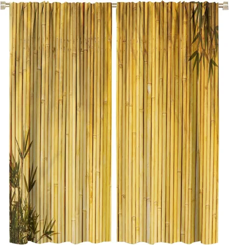 Miniatura 39 de Cortinas con estampado de bambú, tallos y hojas de bambú, temática oriental natural, oscurecimiento de habitación, ventana, ventana, cortina